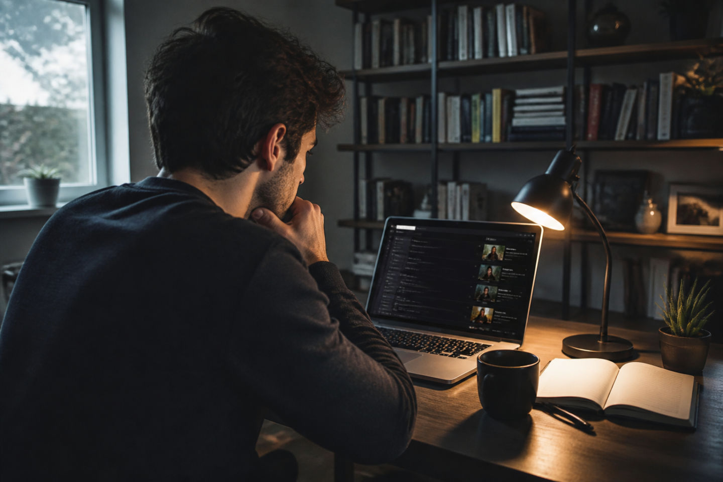 individual researching dark web video content on laptop