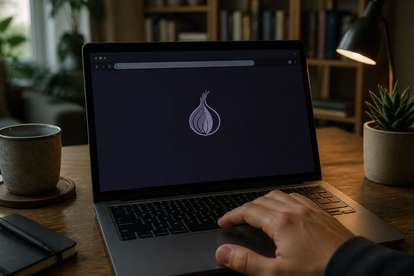 user accessing Onionland URLs on a laptop