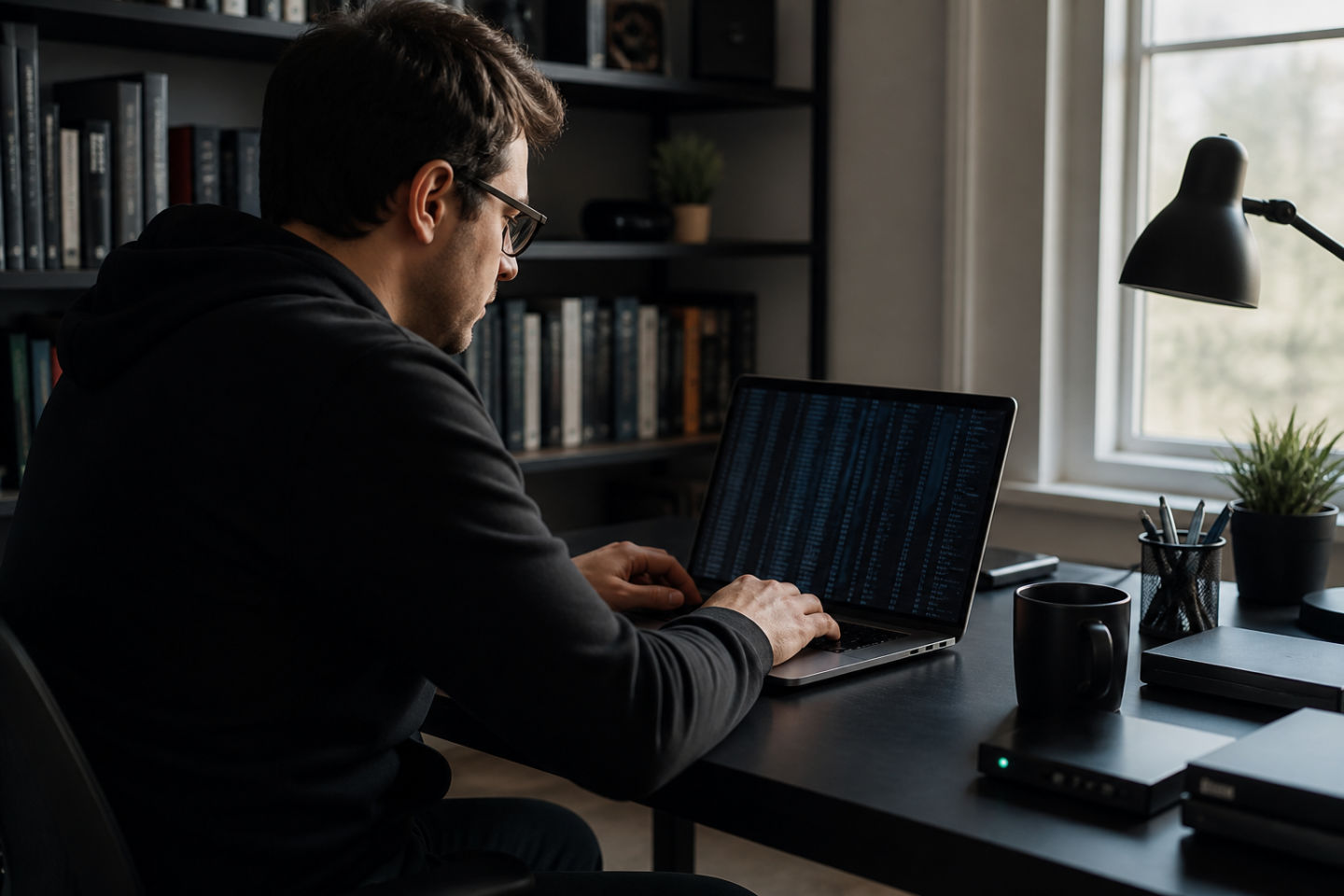 individual examining dark web data on laptop