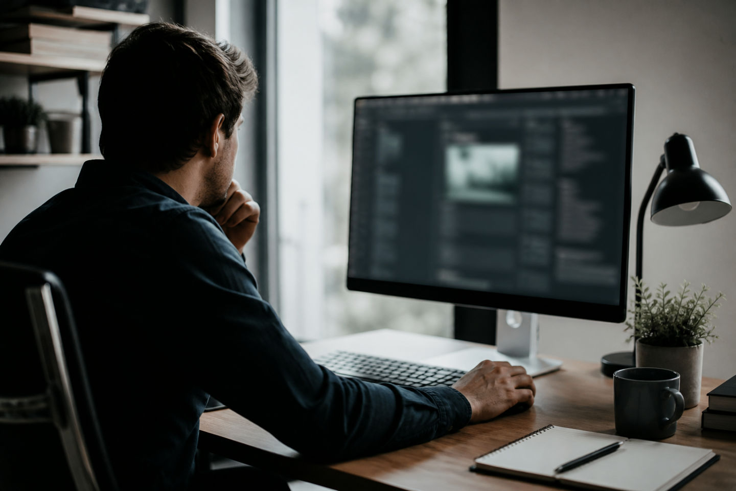 user at a desk studying dark web resources