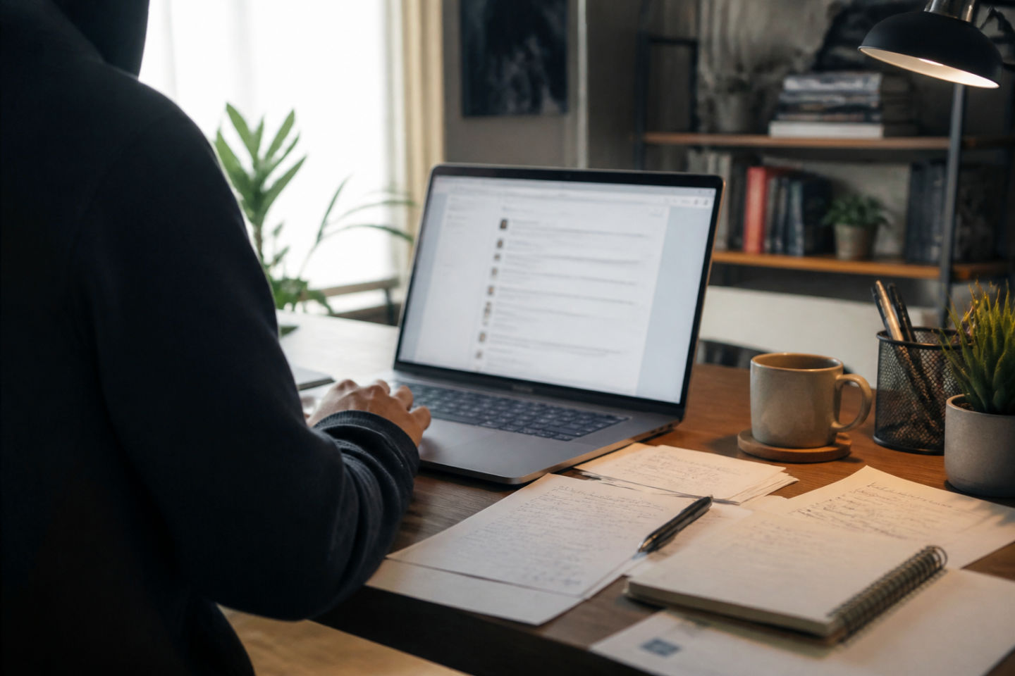 individual researching dark web links at a desk