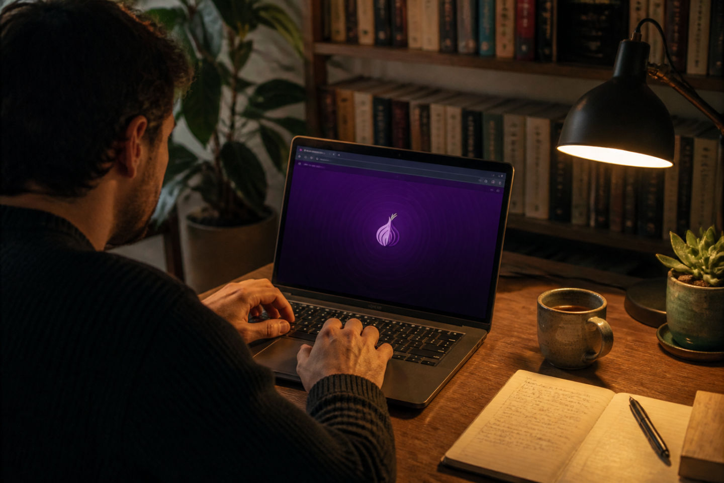 user researching dark web safely in a study